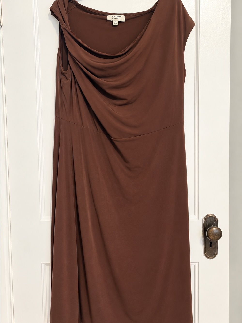 One-Shoulder Draped Brown Dress